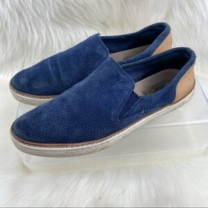 UGG AUSTRALIA ADLEY SUEDE NAVY- TAN SOFT LEATHER LOAFERS- SHOES SIZE 8.5